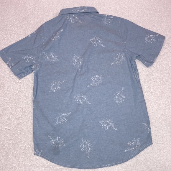 Cat & jack stegosaurus light blue button down short sleeve small 6/7 - Picture 4 of 6